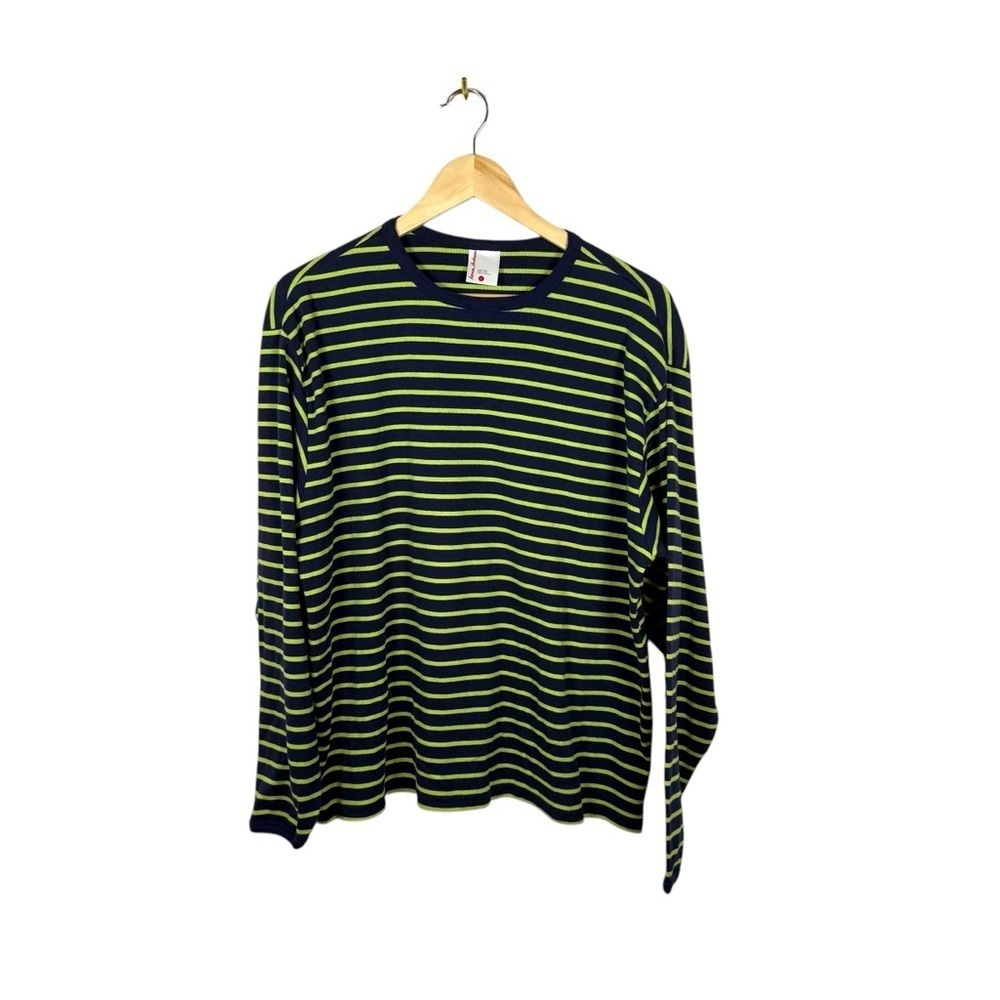 Hanna Andersson Adult Striped Crewneck Knit Sweater in Navy/Green Size L